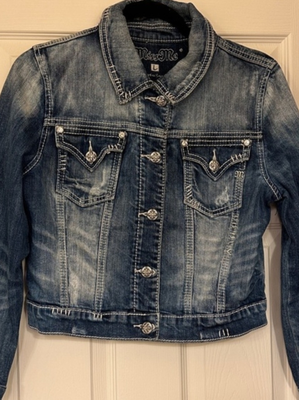 Miss Me Washed Denim Jacket - Blue
